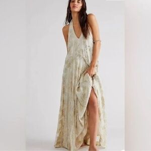 BHLDN x Free People Xavia Holding On Convertible Metallic Halter Maxi Dress